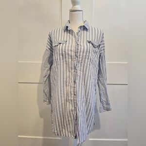 Blue and White Striped Button-Up Shirt